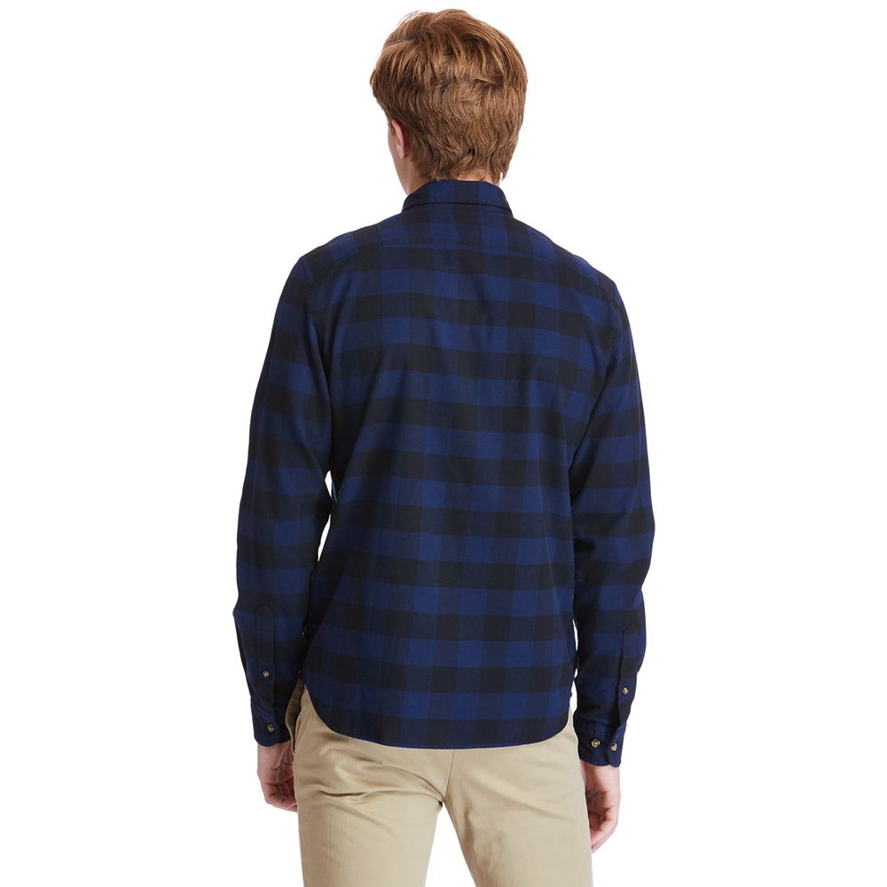 Timberland Πουκαμισα Ανδρικα Σκουρο Μπλε - Mascoma River Slim-Fit Long-Sleeve Check - Greece 1492067